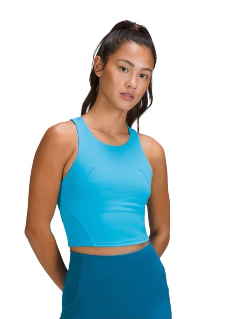 Lululemon Invigorate Training Tank Top Teal Blue High Neck Sport Bra 10